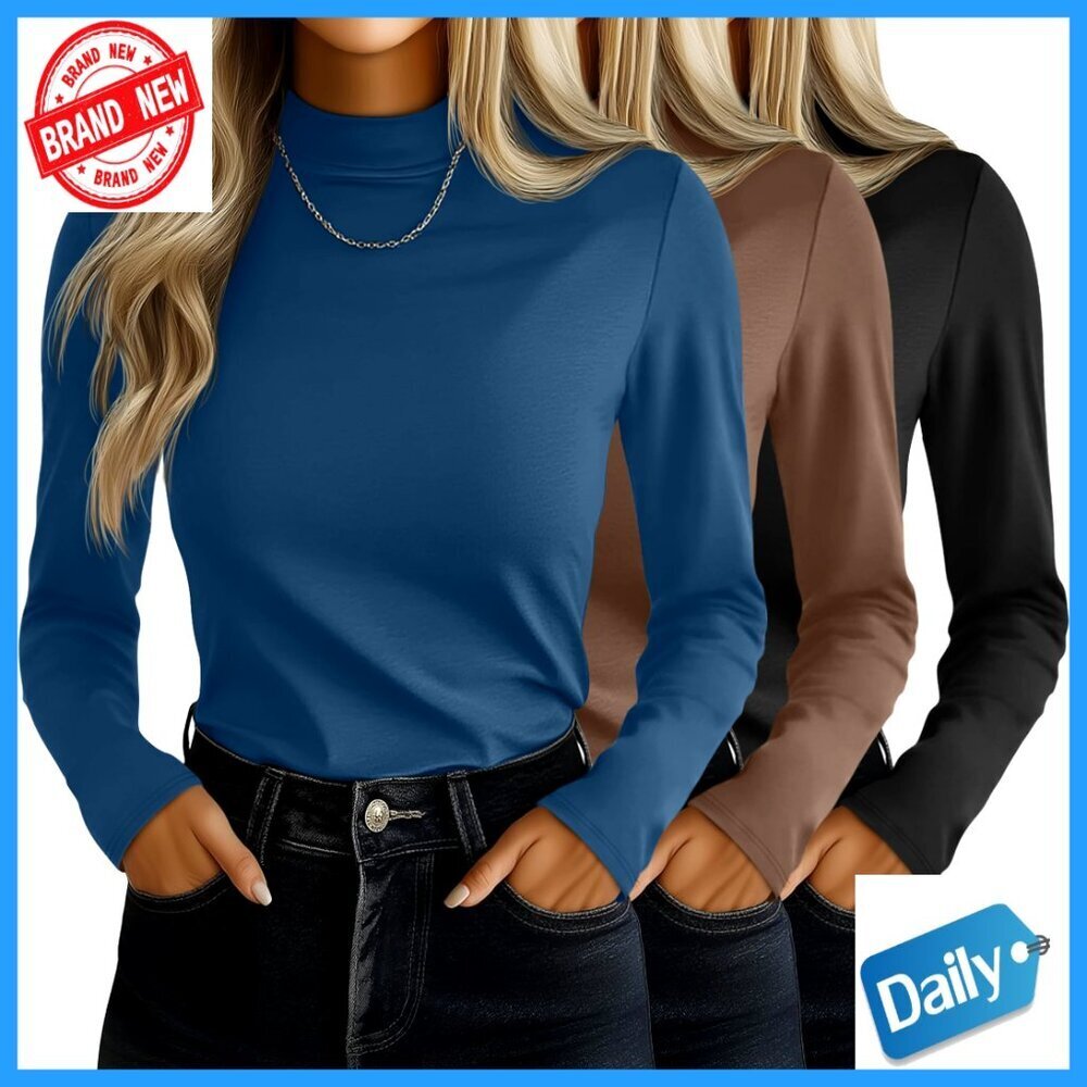 3 Pack Slim Fit Mock Turtleneck Long Sleeve Tops Stretch Undershirt Tee
